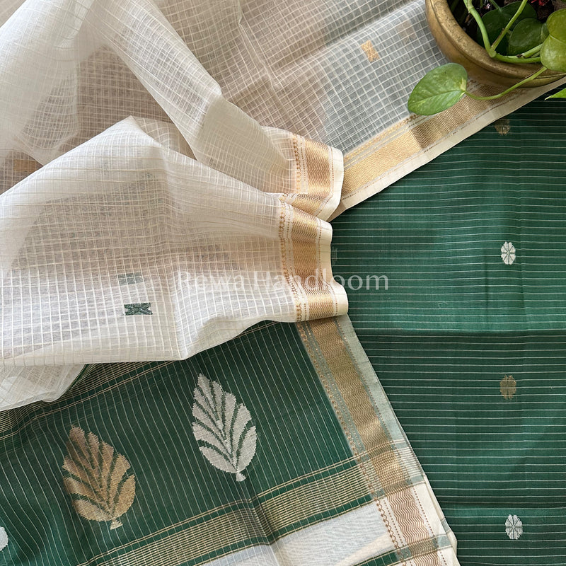 Maheshwari Jarman Blue- White Katan Motifs Top Dupatta Sets-KBS048