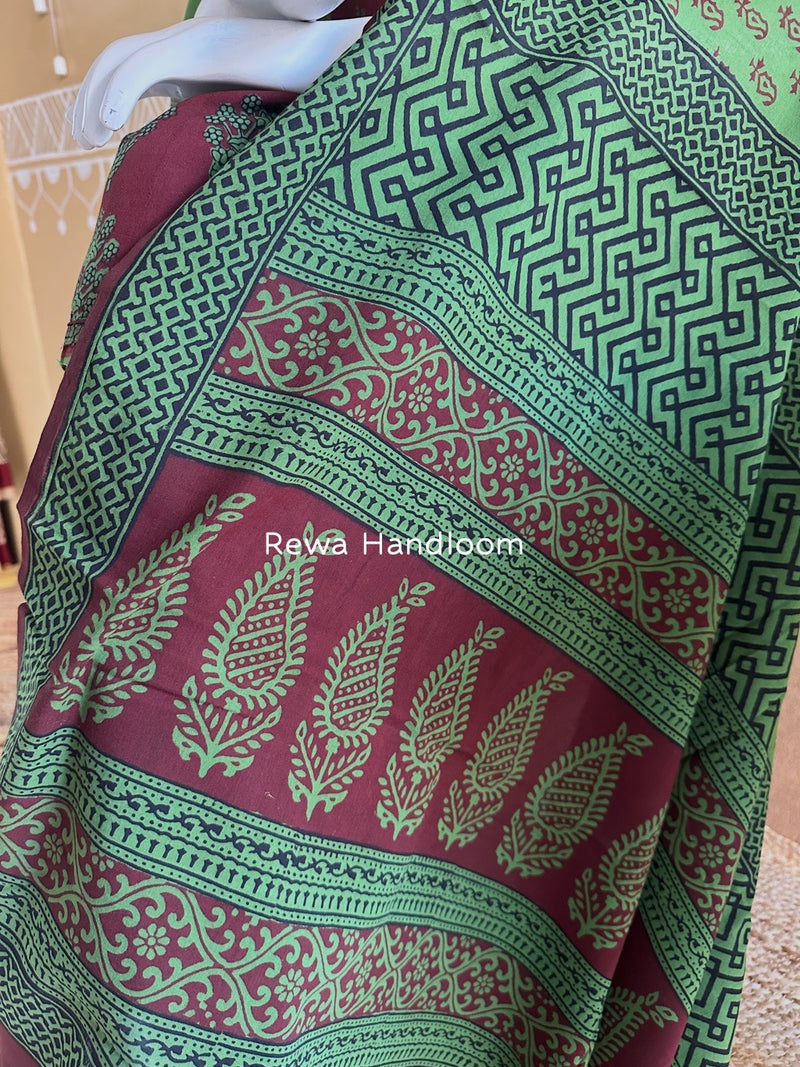 Maroon-Green Bagh Print Cotton Suit BGCSJ0183