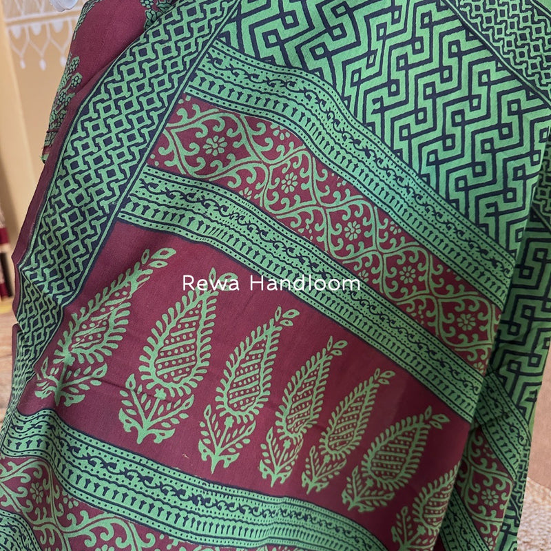 Maroon-Green Bagh Print Cotton Suit BGCSJ0183