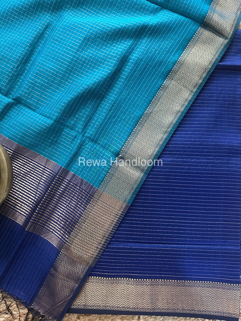 Maheshwari Blue-Morpankhi Zari Checks Suit ZCS014