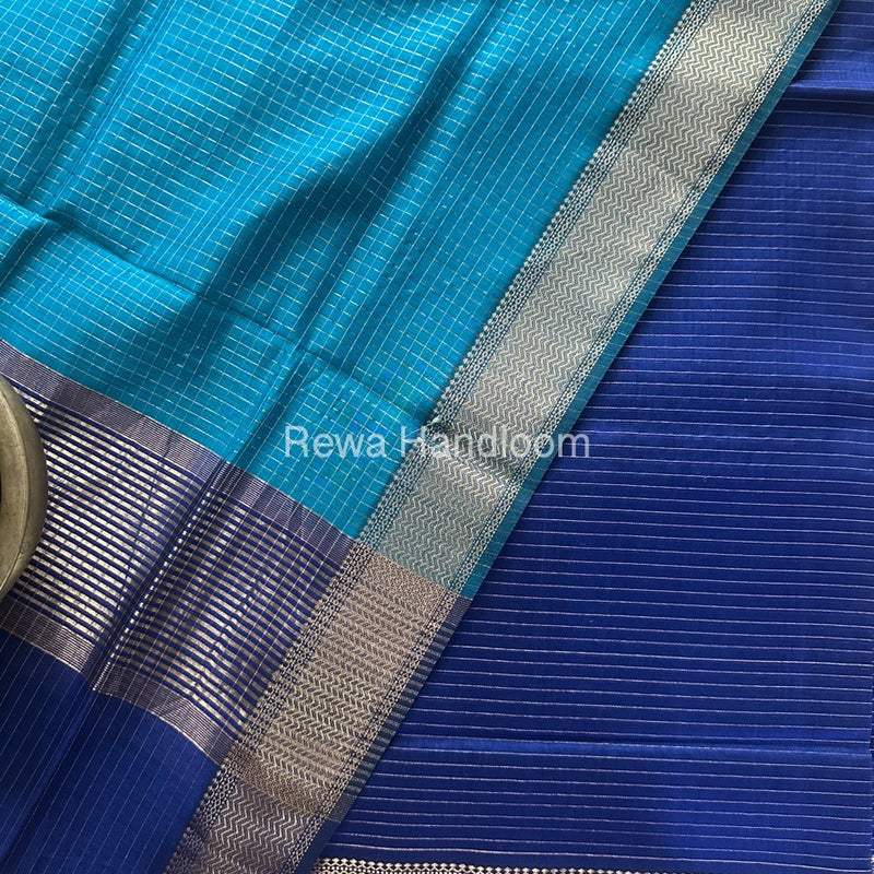 Maheshwari Blue-Morpankhi Zari Checks Suit ZCS014