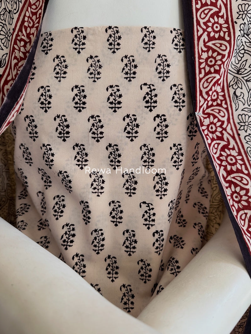 White-Black Bagh Print Cotton Suit BGCSJ0194