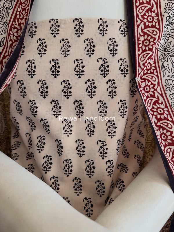 White-Black Bagh Print Cotton Suit BGCSJ0194