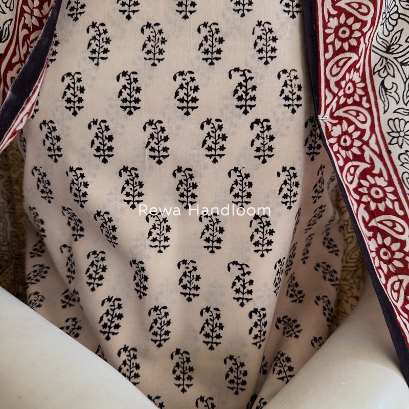 White-Black Bagh Print Cotton Suit BGCSJ0194