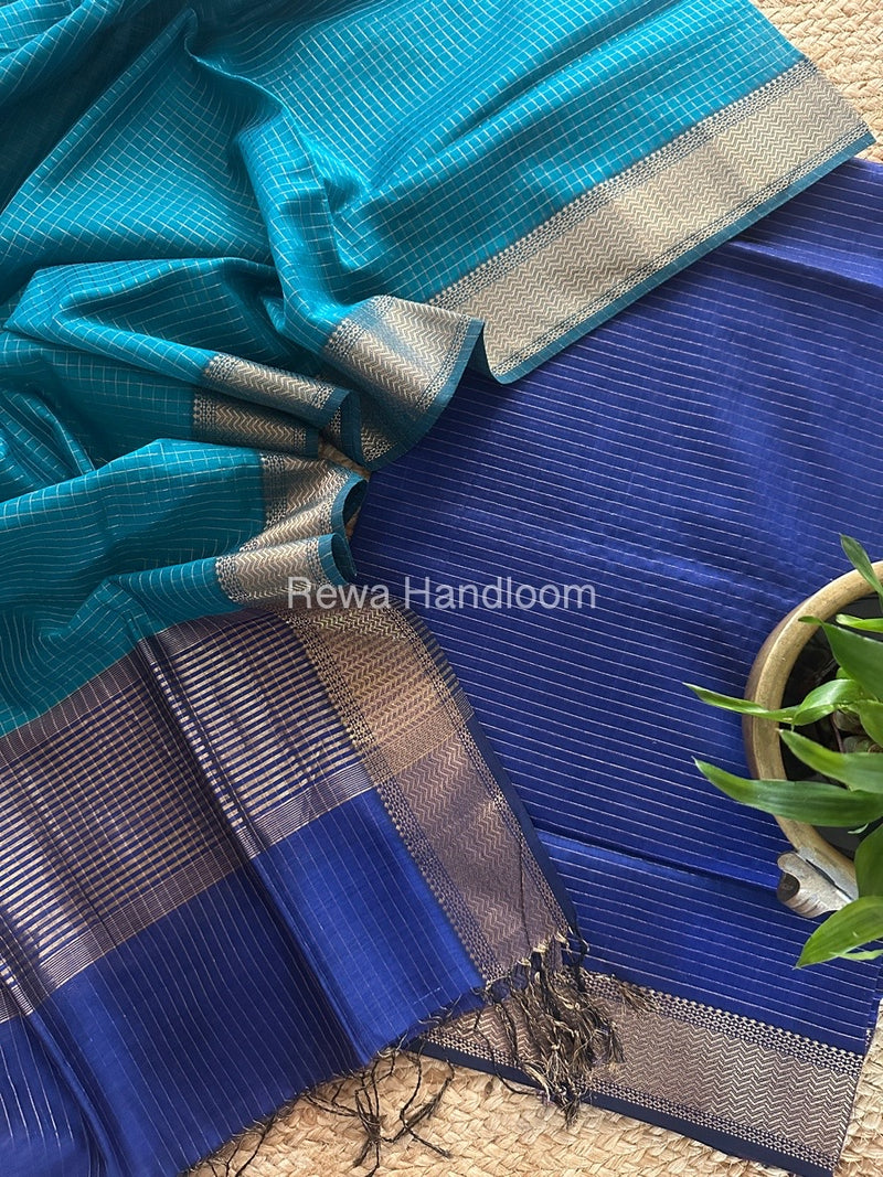 Maheshwari Blue-Morpankhi Zari Checks Suit ZCS014