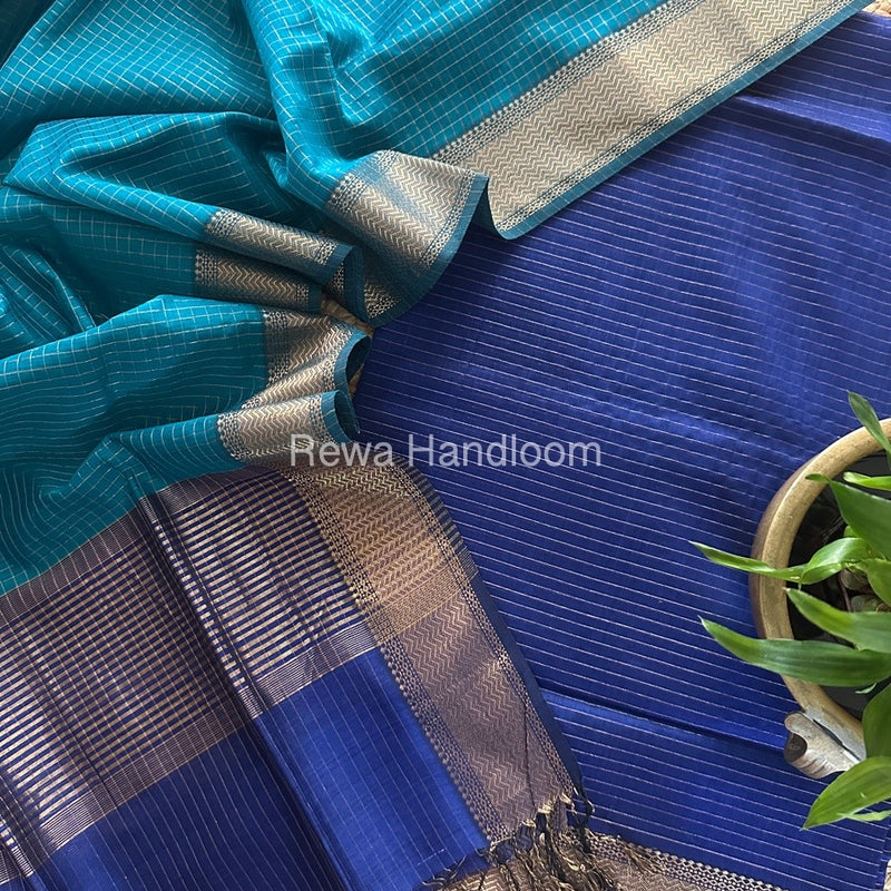 Maheshwari Blue-Morpankhi Zari Checks Suit ZCS014