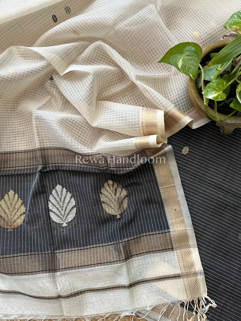 Maheshwari Black - White Katan Motifs Top Dupatta Sets KBS046