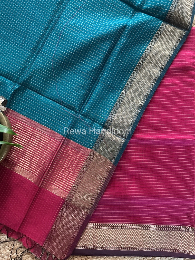 Maheshwari Rani Pink-Rama Green Zari Checks Suit ZCS013