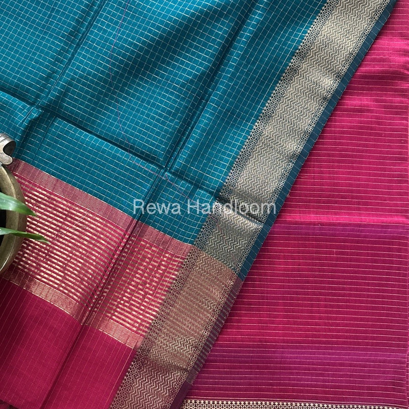 Maheshwari Rani Pink-Rama Green Zari Checks Suit ZCS013