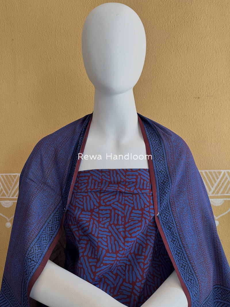 Blue-Maroon Bagh Print Cotton Suit BGCSJ0154