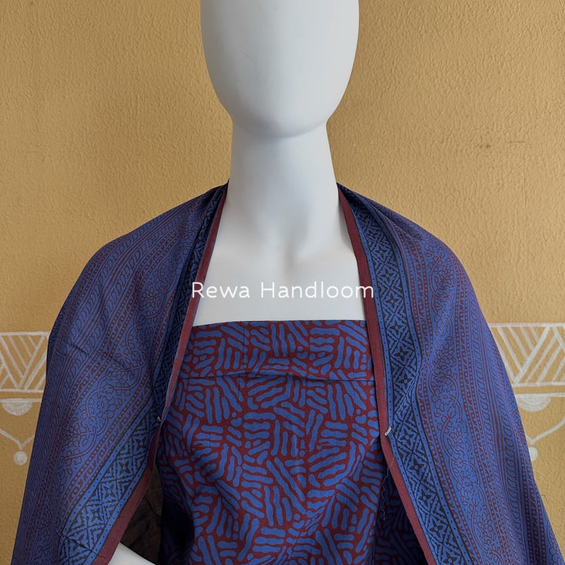 Blue-Maroon Bagh Print Cotton Suit BGCSJ0154