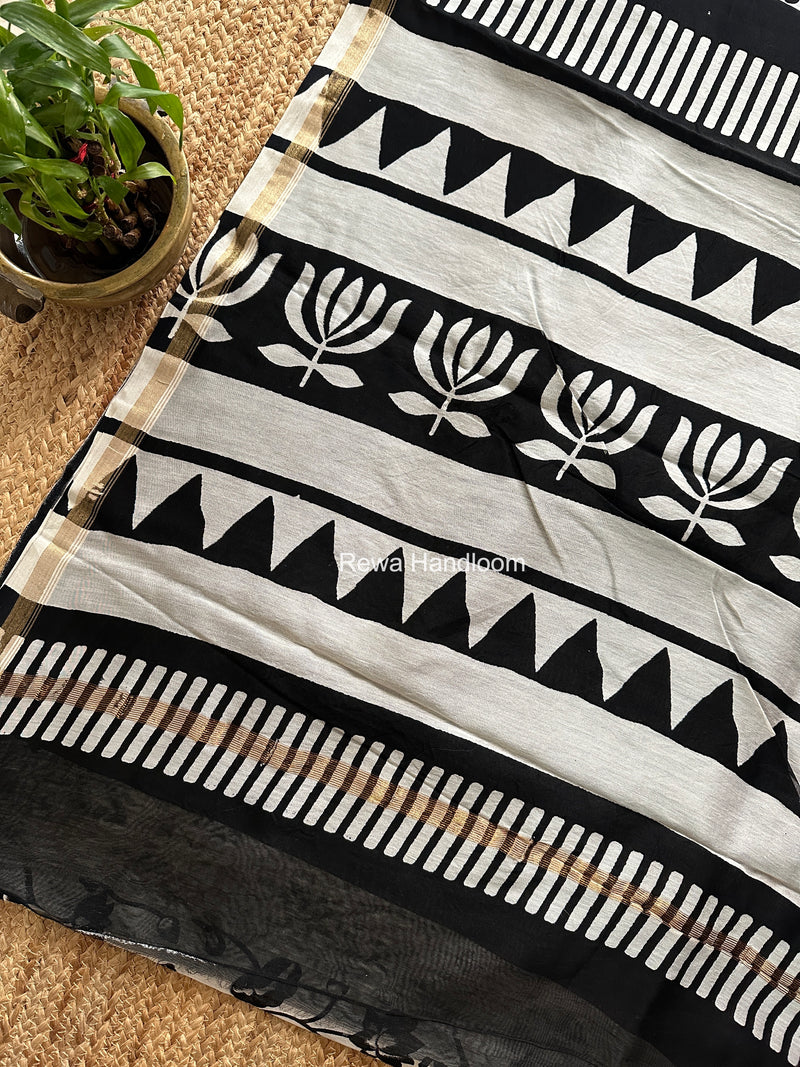White Chanderi Silk Printed Saree CPS080