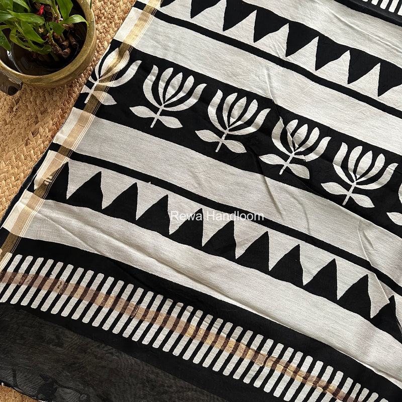White Chanderi Silk Printed Saree CPS080