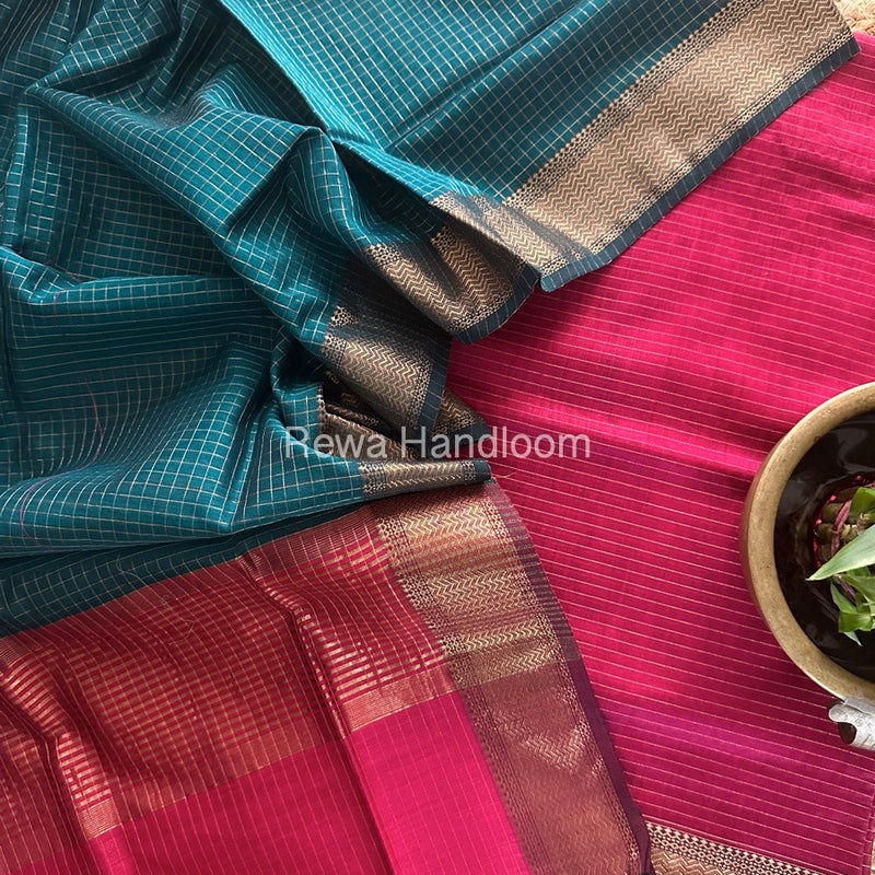 Maheshwari Rani Pink-Rama Green Zari Checks Suit ZCS013