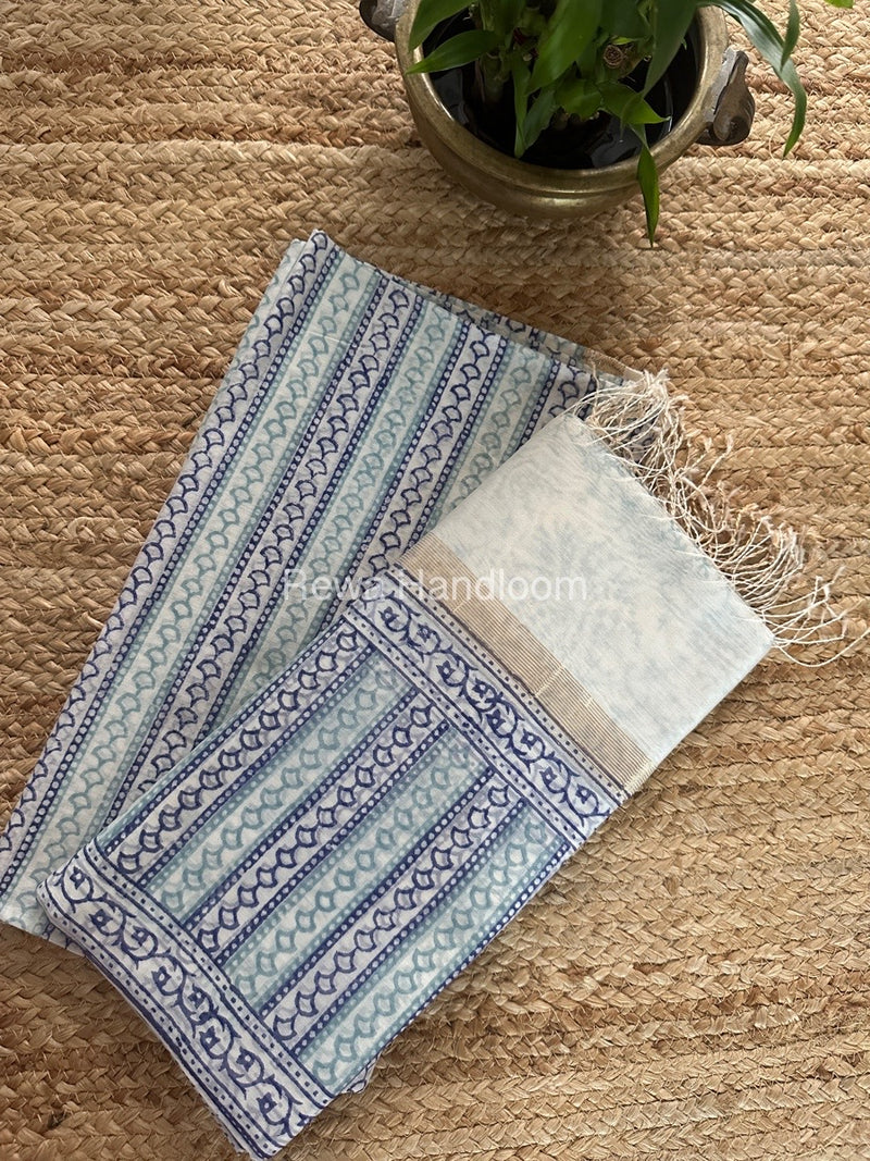 Maheshwari White Handblock Print Top-Dupatta HBS0125