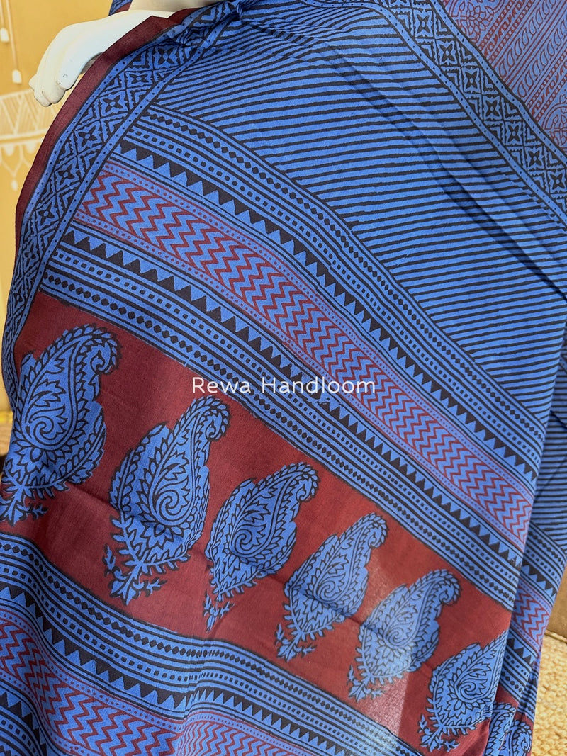 Blue-Maroon Bagh Print Cotton Suit BGCSJ0154