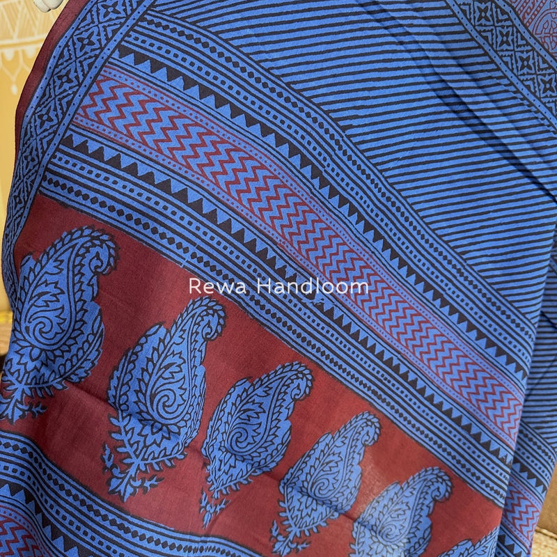 Blue-Maroon Bagh Print Cotton Suit BGCSJ0154