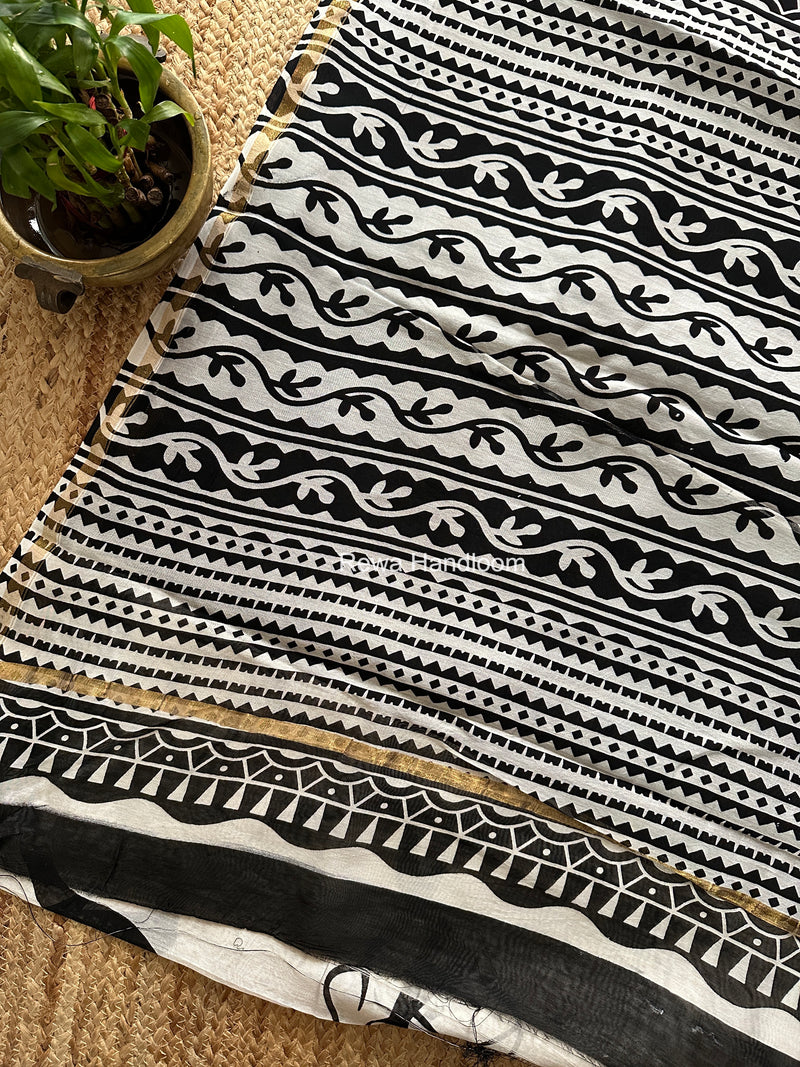 White Chanderi Silk Printed Saree CPS085