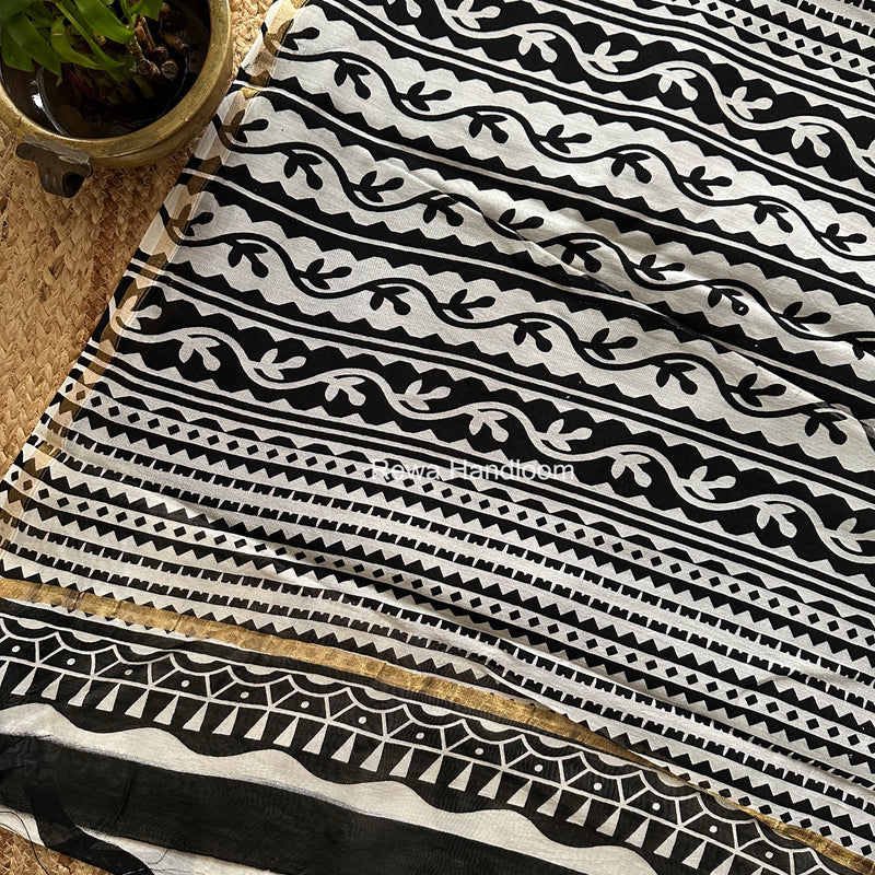 White Chanderi Silk Printed Saree CPS085