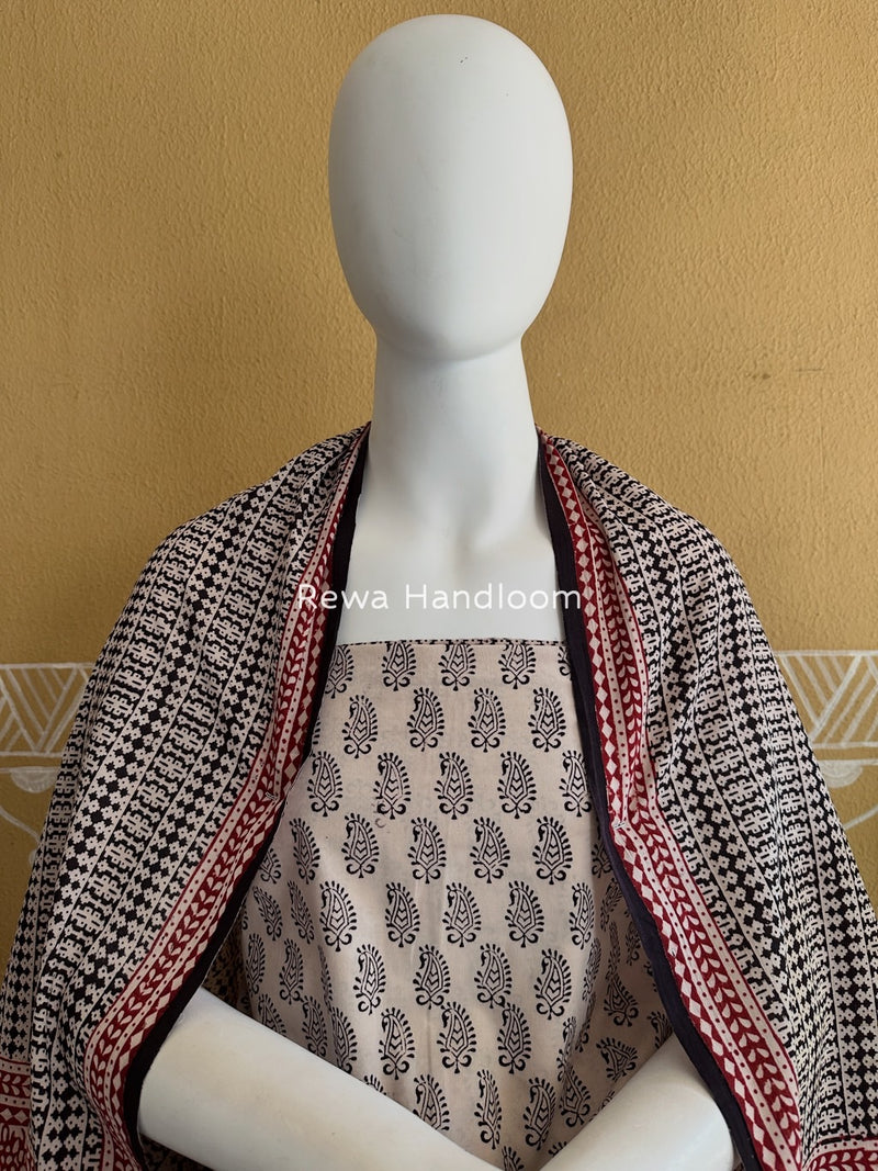 White-Black Bagh Print Cotton Suit BGCSJ0169