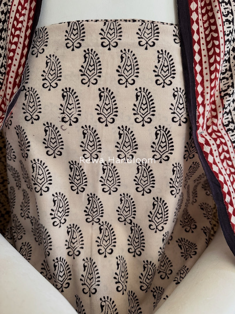 White-Black Bagh Print Cotton Suit BGCSJ0169