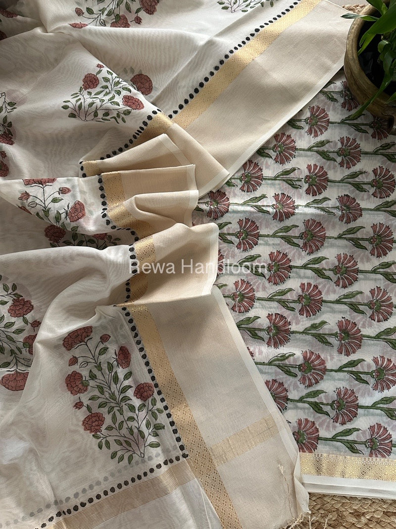 Maheshwari Handblock Print Top-Dupatta