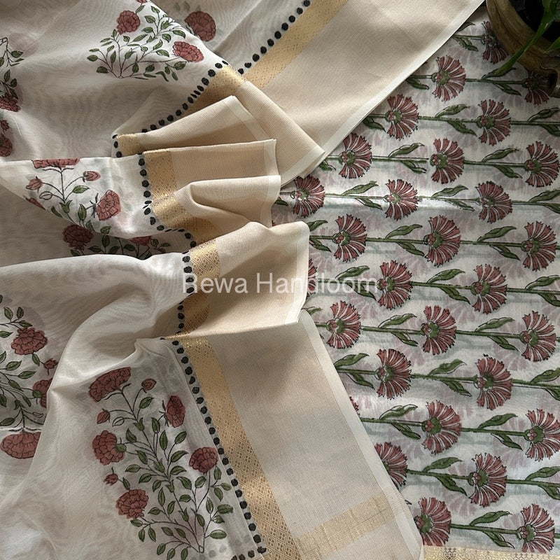 Maheshwari Handblock Print Top-Dupatta