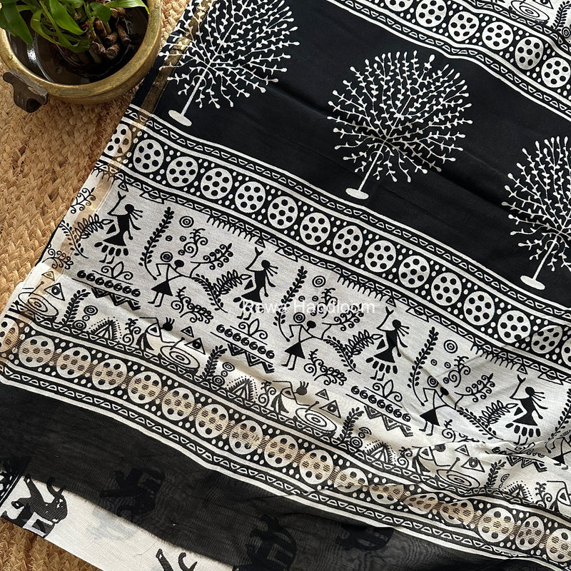 White Chanderi Silk Printed Saree CPS082