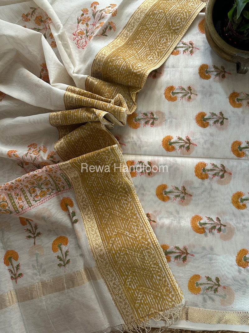 Maheshwari Handblock Print Top-Dupatta