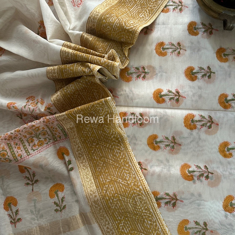 Maheshwari Handblock Print Top-Dupatta