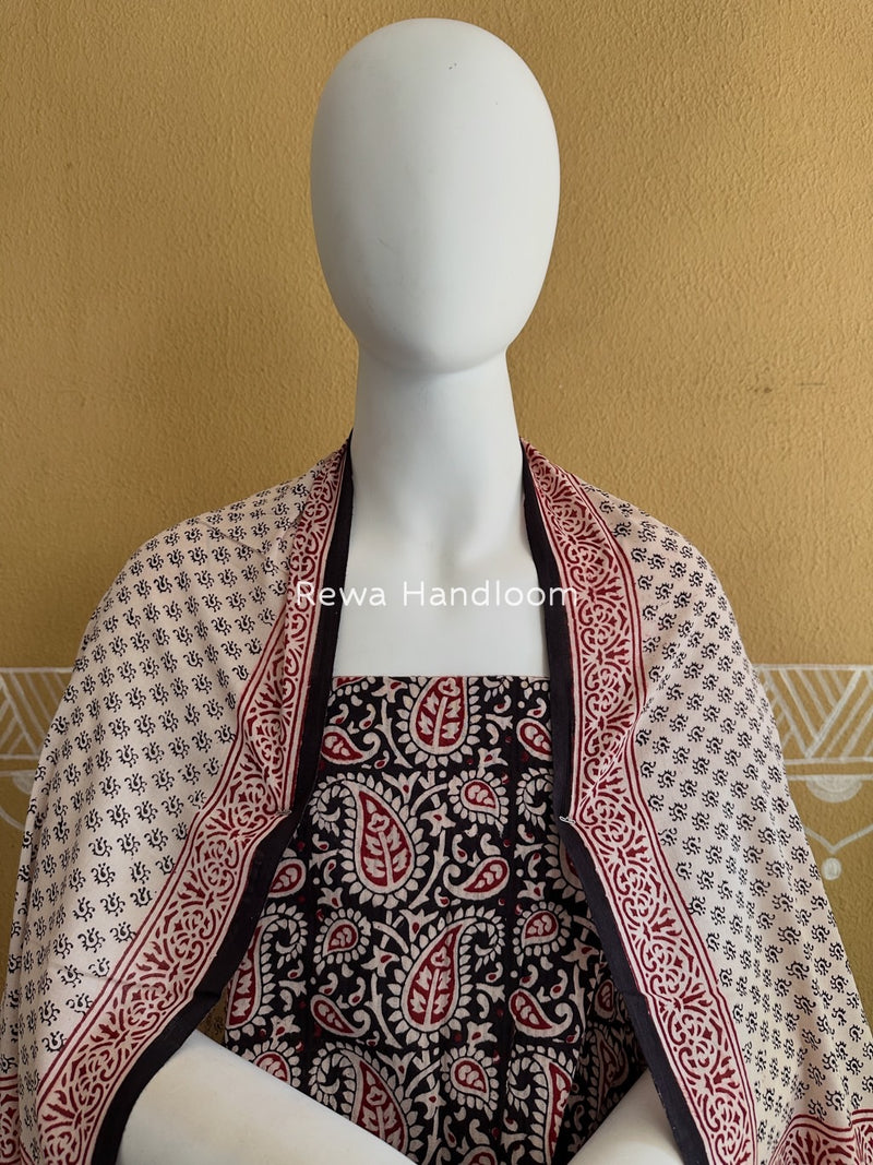 Black-White Bagh Print Cotton Suit BGCSJ0155