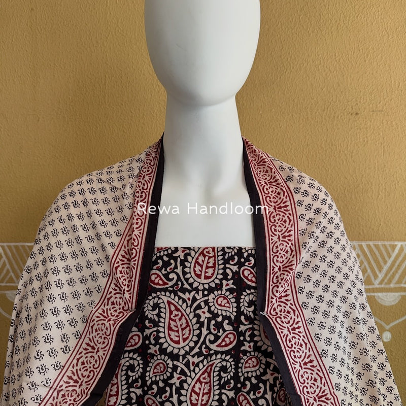 Black-White Bagh Print Cotton Suit BGCSJ0155