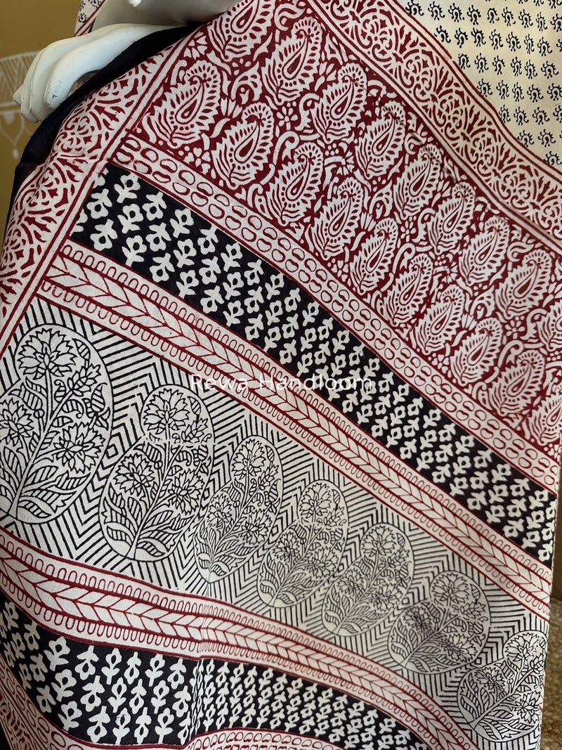 Black-White Bagh Print Cotton Suit BGCSJ0155