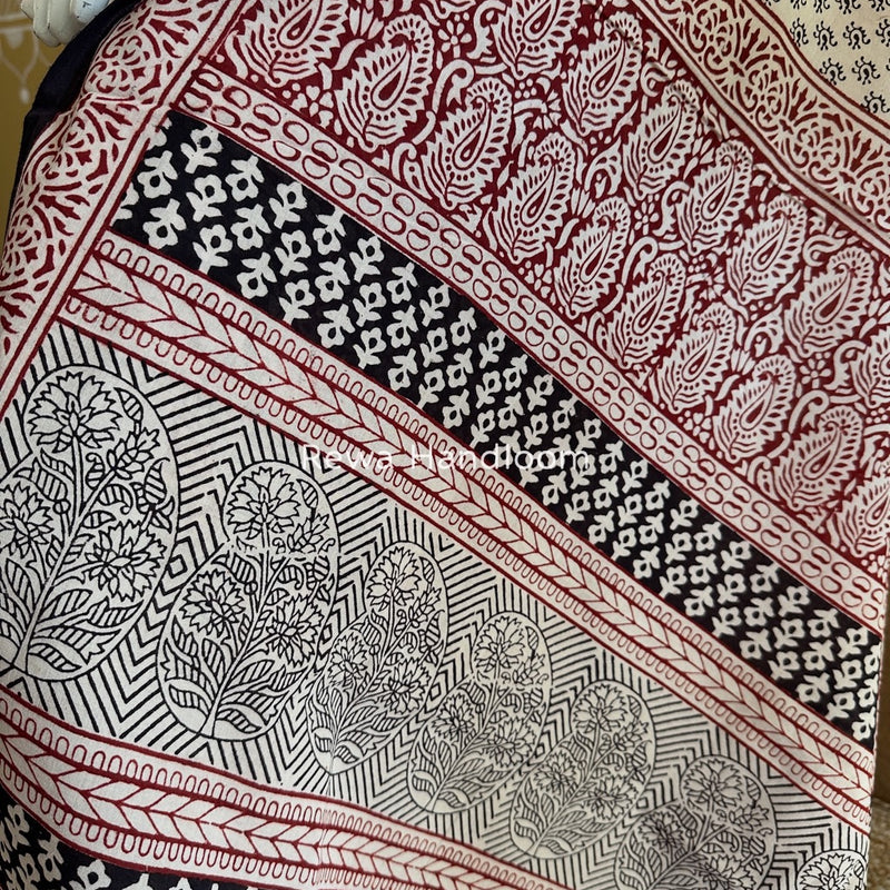 Black-White Bagh Print Cotton Suit BGCSJ0155
