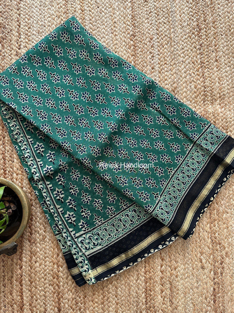 Mint Green Chanderi Silk Printed Saree CPS084