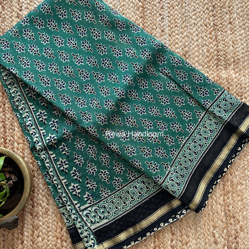 Mint Green Chanderi Silk Printed Saree CPS084