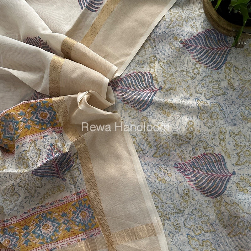 Maheshwari Handblock Print Top-Dupatta