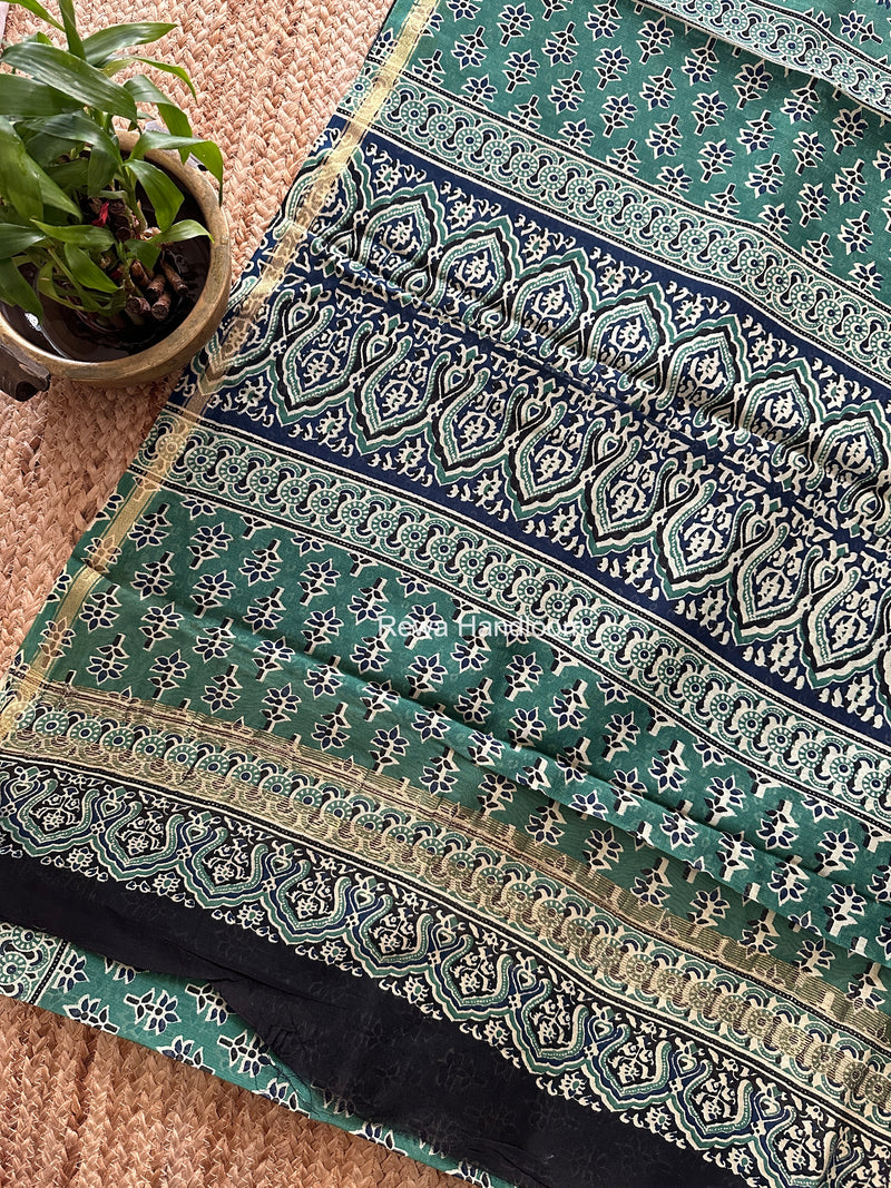 Mint Green Chanderi Silk Printed Saree CPS084