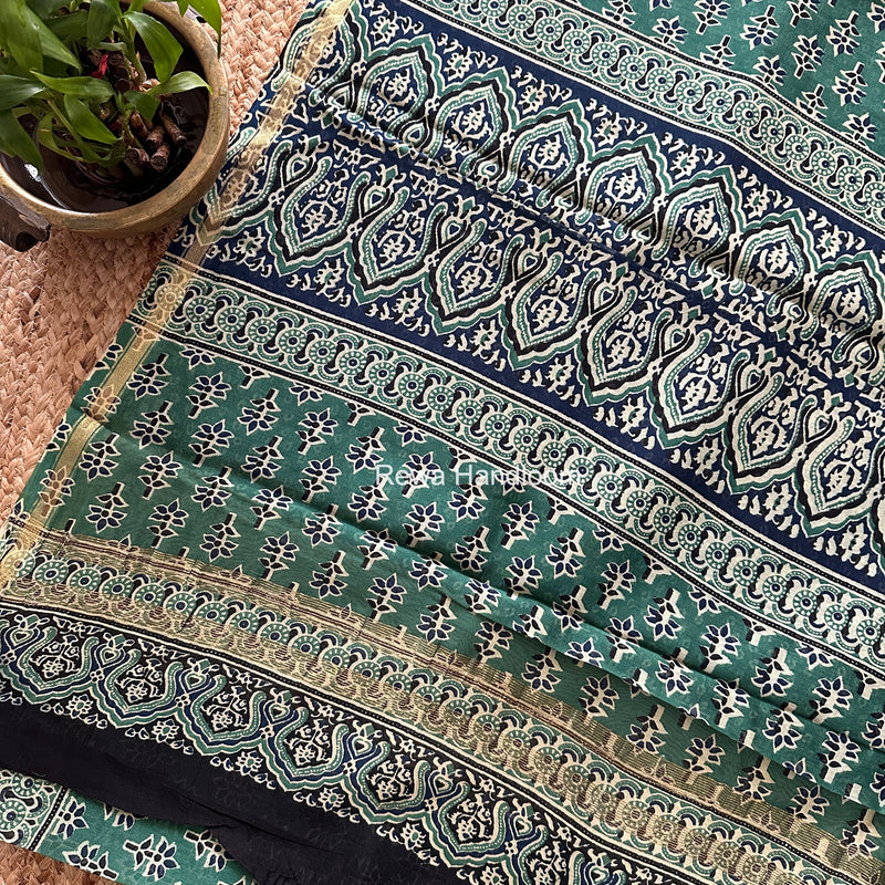 Mint Green Chanderi Silk Printed Saree CPS084
