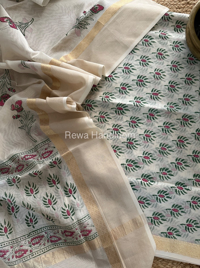 Maheshwari Handblock Print Top-Dupatta