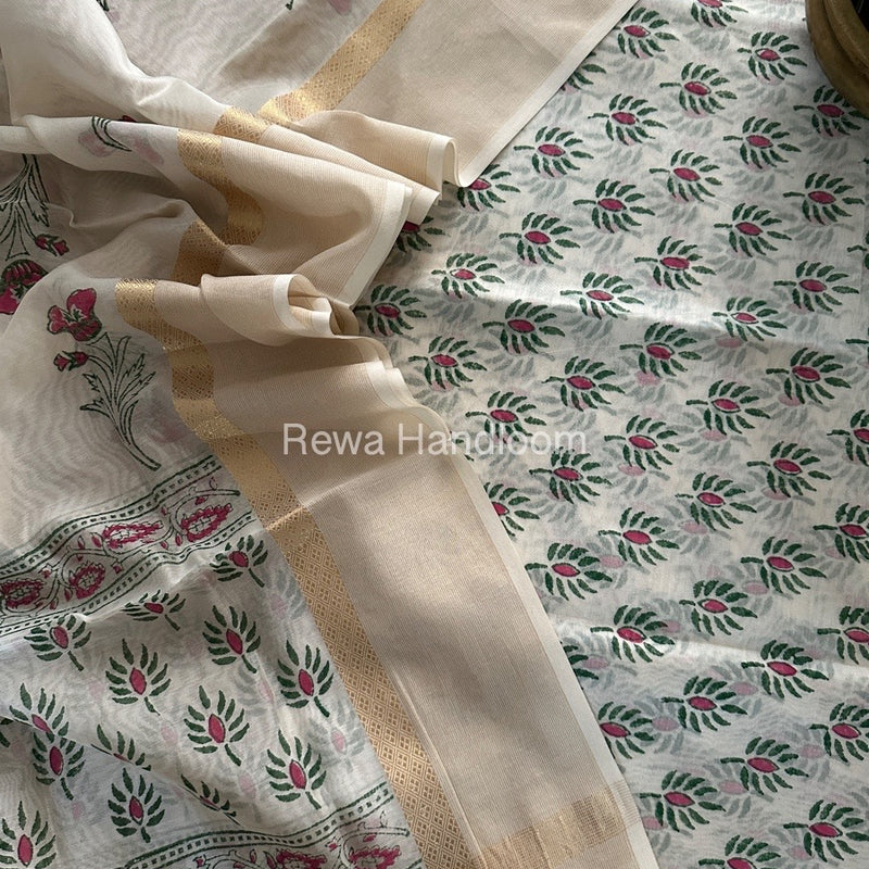 Maheshwari Handblock Print Top-Dupatta