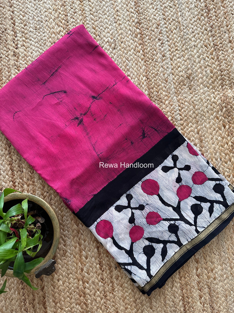 Rani Pink Chanderi Silk Printed Saree CPS083