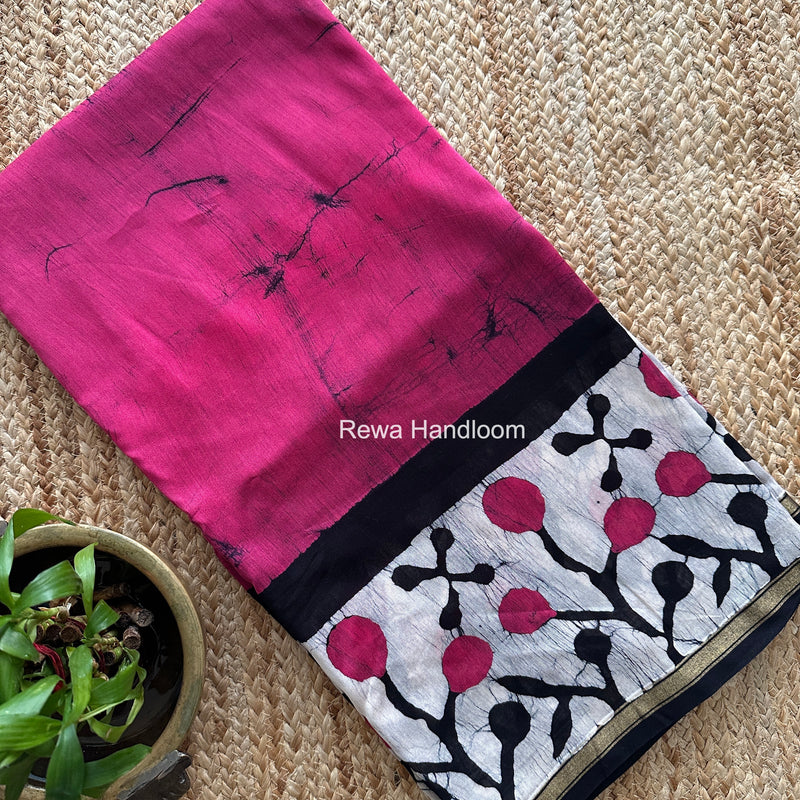 Rani Pink Chanderi Silk Printed Saree CPS083