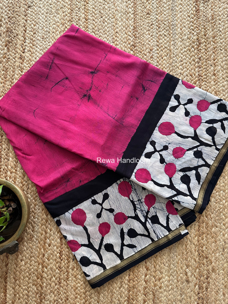 Rani Pink Chanderi Silk Printed Saree CPS083
