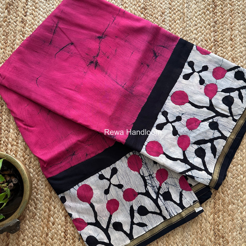 Rani Pink Chanderi Silk Printed Saree CPS083