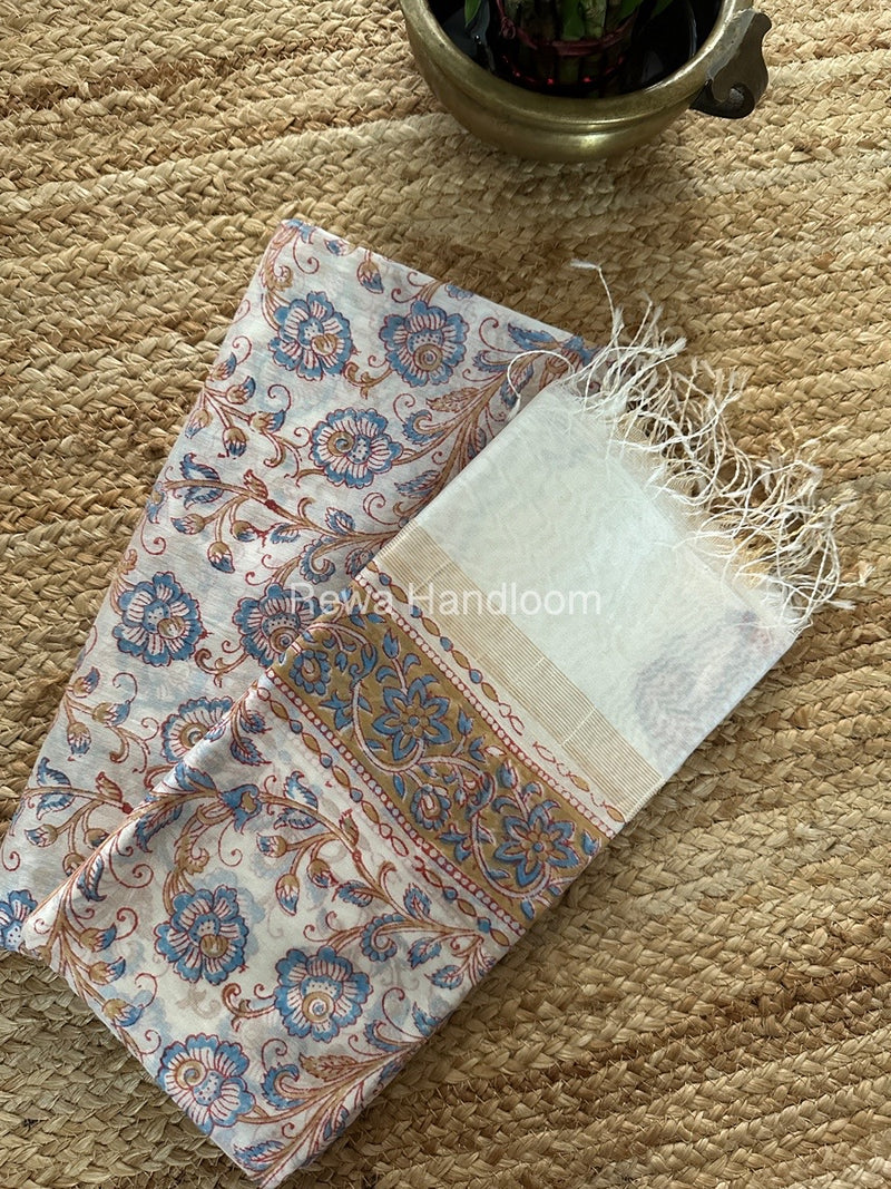 Maheshwari White Handblock Print Top-Dupatta HBS0131