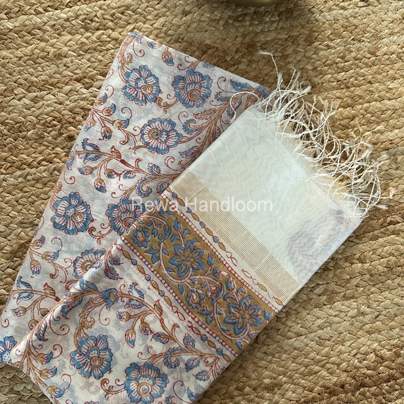 Maheshwari White Handblock Print Top-Dupatta HBS0131