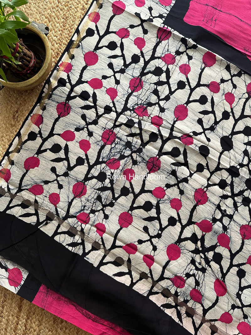Rani Pink Chanderi Silk Printed Saree CPS083
