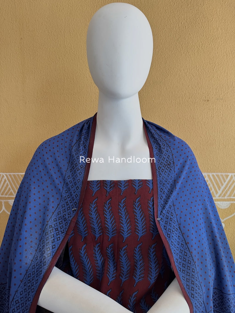 Maroon-Blue Bagh Print Cotton Suit BGCSJ0170