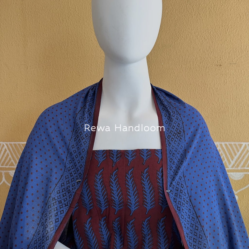 Maroon-Blue Bagh Print Cotton Suit BGCSJ0170